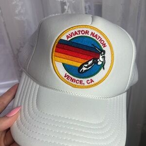 Aviator Nation Venice CA Trucker Hat White Rainbow Patch Mesh Snapback